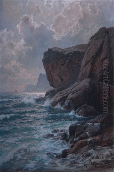 Felsige Kustenlandschaft Oil Painting by Karl Theodor Boehme