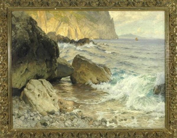 Brandung An Der Felsigen Kuste Oil Painting by Karl Theodor Boehme