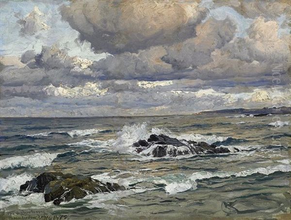 Bornholm. Blick Auf Schaumende Brandung Bei Aufziehendem Regen Oil Painting by Karl Theodor Boehme