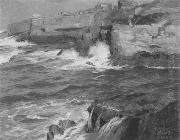 Brandung An Der Felskuste Bei Biarritz Oil Painting by Karl Theodor Boehme