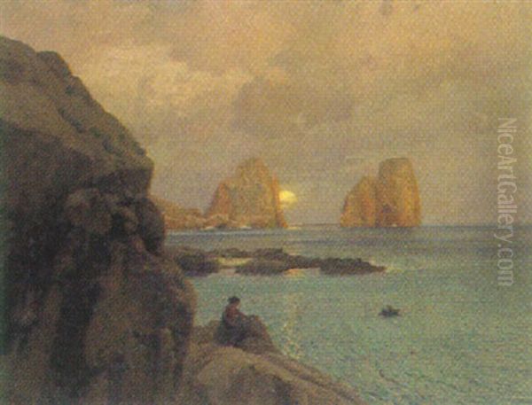 Sonnenuntergang An Der Kuste Capris Oil Painting by Karl Theodor Boehme