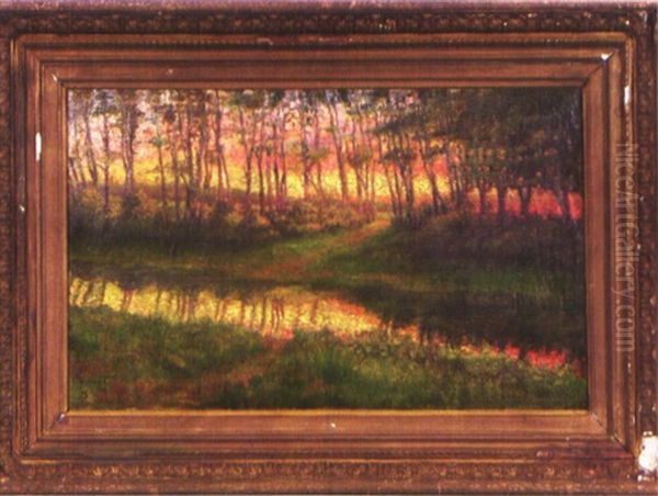 Impressionistische Waldpartie Mit Bachlauf Bei Abendrote Oil Painting by Louis Boel