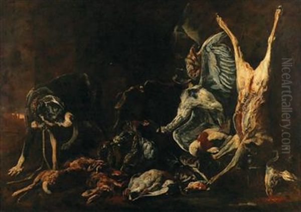 A Hunting Still Life With A Dog Watching The Kill Oil Painting by Pieter Boel