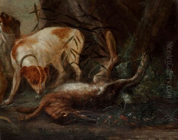 Retour De La Chasse Avec Deux Chiens Et Un Lievre Oil Painting by Pieter Boel