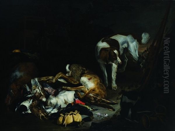 Cacciagione Di Penna E Di Piuma Con Un Cane In Un Paesaggio Boschivo Oil Painting by Pieter Boel