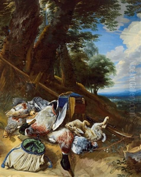 Jagdstillleben In Einer Bewaldeten Landschaft by Pieter Boel