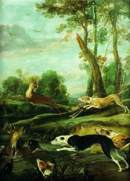 La Chasse Au Cerf Et Au Chevreuil : Le Bat-l'eau Oil Painting by Pieter Boel