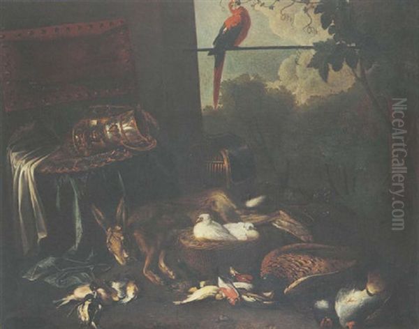 Nature Morte Au Gibier, Pieces D'orfevrerie Et Perroquet Oil Painting by Pieter Boel