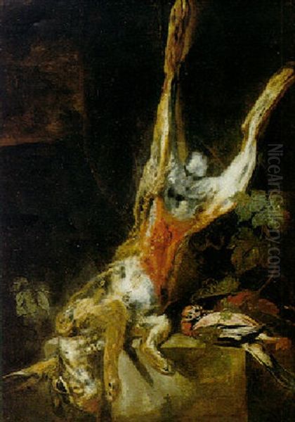 Still Life Of A Hung Hare And Jay Oil Painting by Pieter Boel