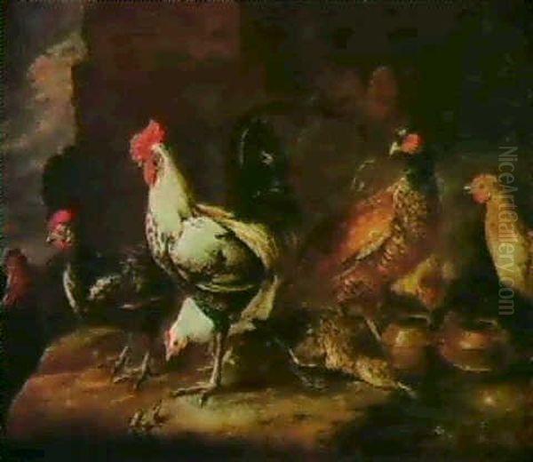 Coq Faison, Poule, Canard, Le-zart, Et Grenouille Dans Un   Paysage Oil Painting by Pieter Boel