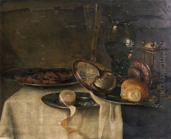 Banketje Mit Romer, Fisch Und Nautiluspokal Oil Painting by Maerten Boelema De Stomme