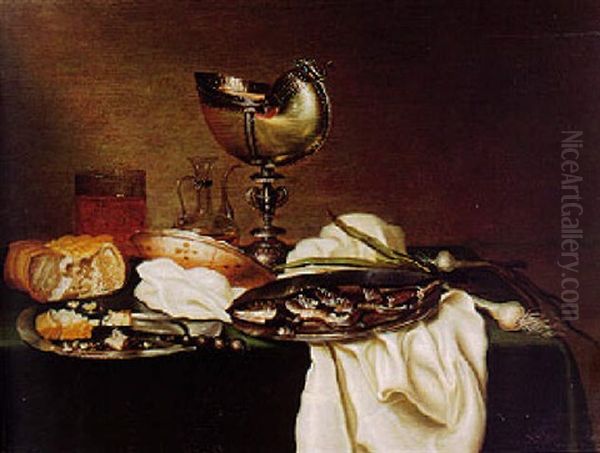 A Breakfast Still Life Of A Fish On A Pewter Dish And Other Objects Oil Painting by Maerten Boelema De Stomme