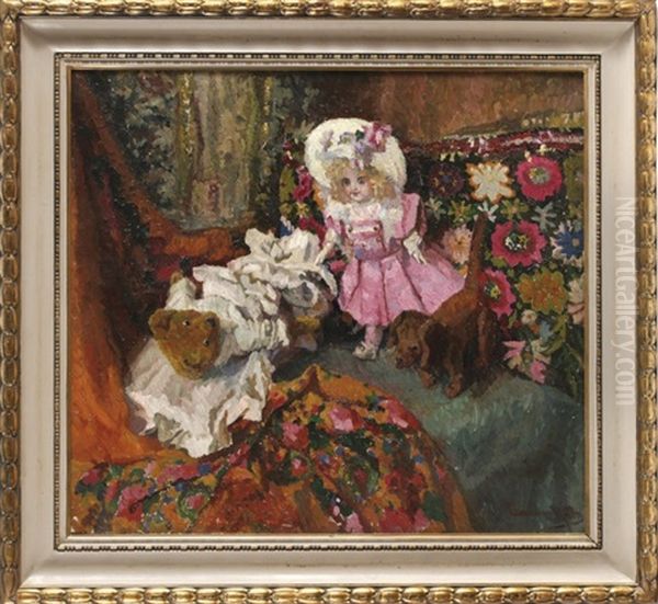 Spielzimmer Mit Puppe, Teddy Und Stoffdackel Oil Painting by Ritta Boemm