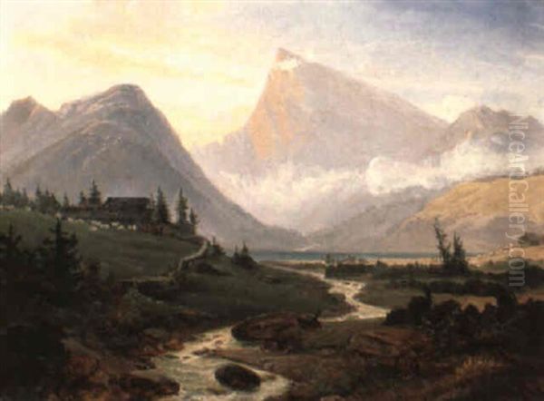 Die Hohe Munde (leutasch, Tirol) Oil Painting by Gustav Adolf Boenisch