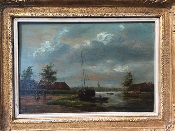 Paysage De Hollande Anime De Personnages Oil Painting by Sebastiaan Theodorus Voorn Boers