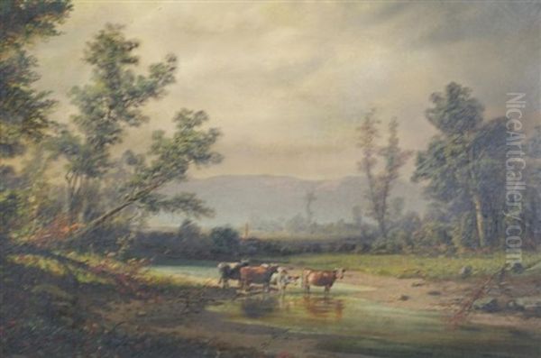 Grazing Cattle Oil Painting by Henry Boese