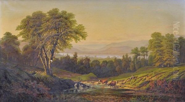 Fading Afternoon Light On Grazing Cattle Oil Painting by Henry Boese