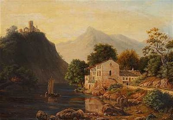 Udsigt Over Vierwaldstattersoen Oil Painting by August Wilhelm Boesen