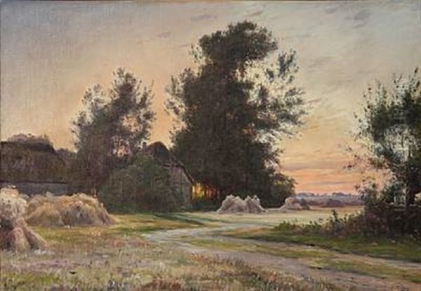 Evening Sun With A House In The Country Oil Painting by Johannes Boesen