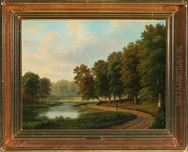 Landscape From Dyrehaven Oil Painting by Johannes Boesen