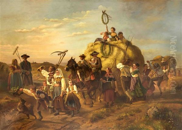 Erntefest Oil Painting by Christian Eduard Boettcher