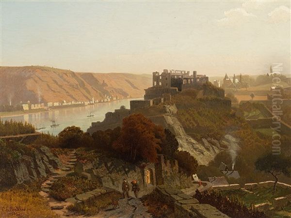 The Rhineland By St. Goar Oil Painting by Christian Eduard Boettcher