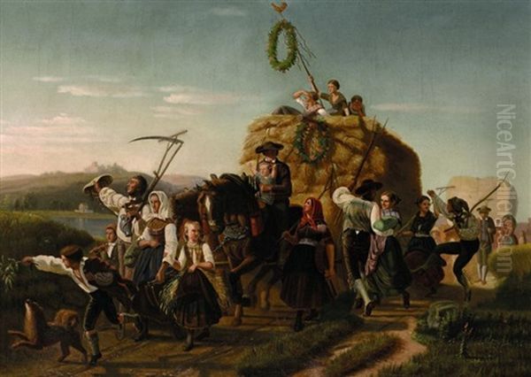 Der Erntezug Oil Painting by Christian Eduard Boettcher