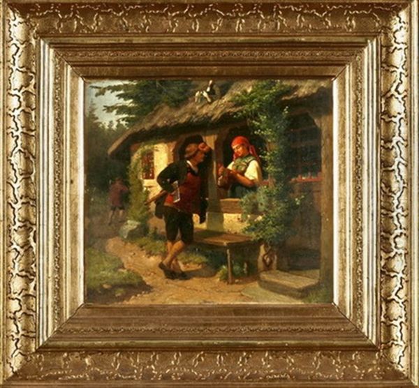 Flirt Mit Der Bauerin Oil Painting by Christian Eduard Boettcher