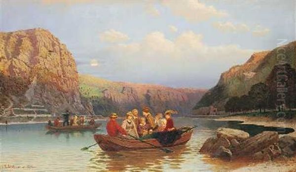 Rheinlandschaft Mit Ansicht Der Loreley Oil Painting by Christian Eduard Boettcher