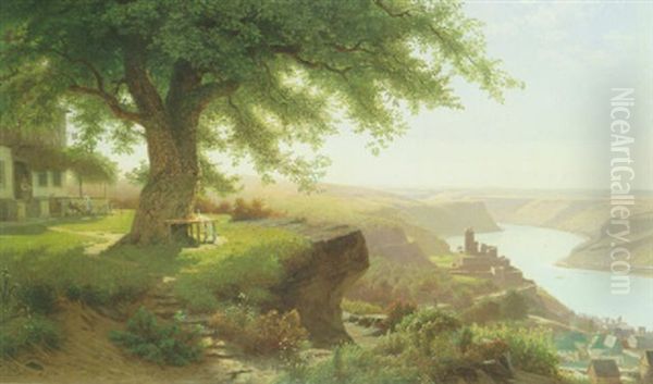 Landschaft Am Mittelrhein Mit Der Burg Rheinfels Oil Painting by Christian Eduard Boettcher