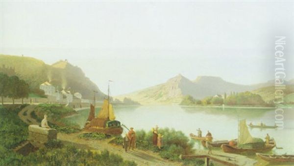 Rheinlandschaft Mit Drachenfels, Nonnenwerth Und Rolandsbogen Oil Painting by Christian Eduard Boettcher