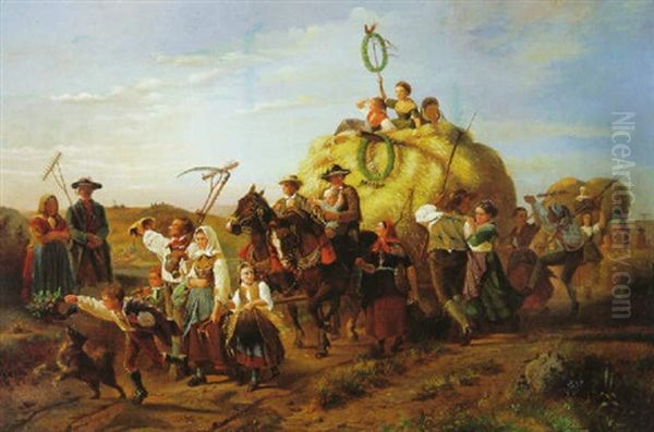 Der Erntezug Oil Painting by Christian Eduard Boettcher