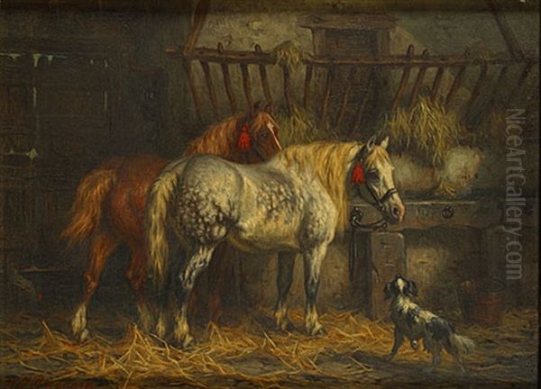 Paarden In De Stal Oil Painting by Willem Johann Bogaard