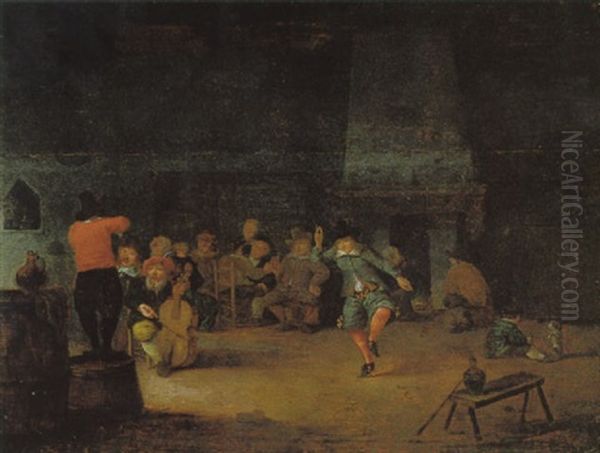 Tanzende Und Zechende Bauern In Einem Wirtshaus Oil Painting by Hendrik Bogaert