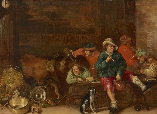 Zechende Und Rauchende Bauern In Einem Stall Oil Painting by Hendrik Hendricksz Bogaert