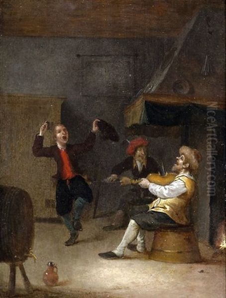 Interieurszene Mit Einem Zur Fidel Tanzenden Mann Oil Painting by Hendrik Hendricksz Bogaert