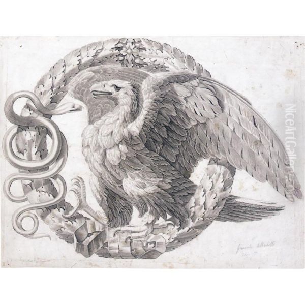 An Ornamental Design With An Eagle And A Snake Within A Crown Of Laurel Leaves Oil Painting by Giacomo Albertolli