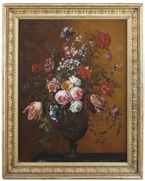 Blumenstilleben In Einer Reliefierten Vase Auf Steinpodest Oil Painting by Jakob Bogdani