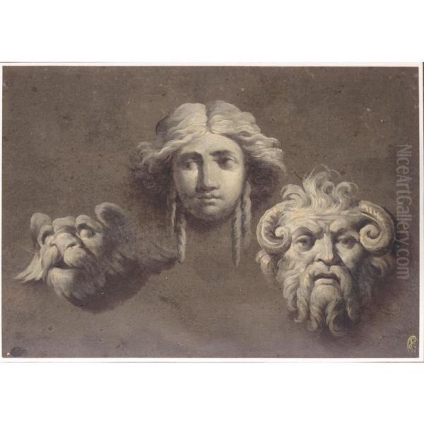 Studies Of Three Antique Heads Oil Painting by Giacomo Albertolli