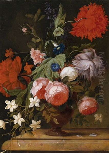 Ein Paar Stillleben, 1. Blumen In Einer Vase, 2. Fruchtestillleben (pair) Oil Painting by Jakob Bogdani