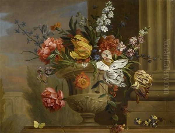 Blumenbouquet Mit Architekturstaffage Oil Painting by Jakob Bogdani