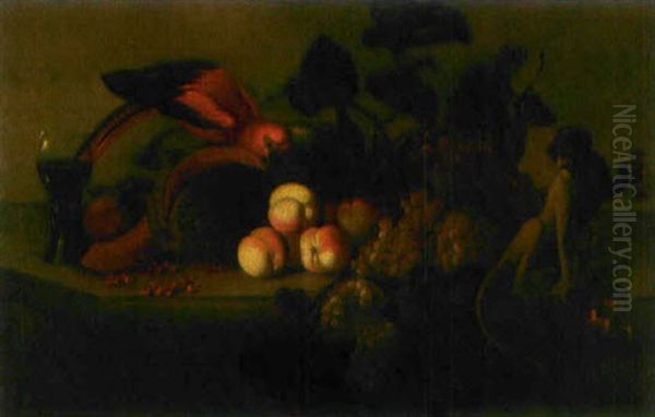 Stilleben Med Frukter, Apa Och Papegoja Oil Painting by Jakob Bogdani