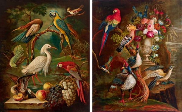 Stillleben Mit Exotischen Vogeln (+ Stilleben Von Einem Blumenarrangement Beziehungsweise Fruchten; Pair) Oil Painting by Jakob Bogdani