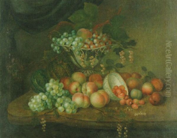 Stilleben Med Frukt, Bar Och Druvor Pa Stenskiva Oil Painting by Jakob Bogdani