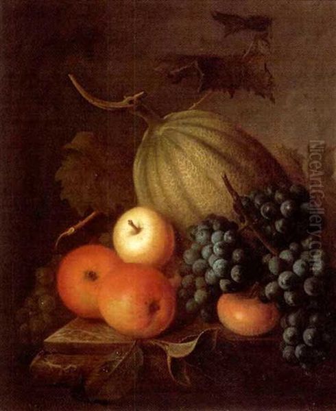 A Still Life Of Fruit On A Stone Ledge Oil Painting by Jakob Bogdani