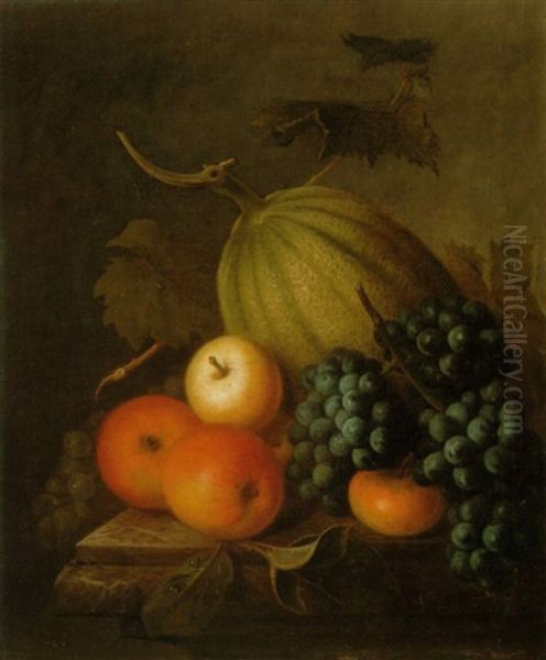 A Still Life Of Fruit On A Stone Ledge Oil Painting by Jakob Bogdani