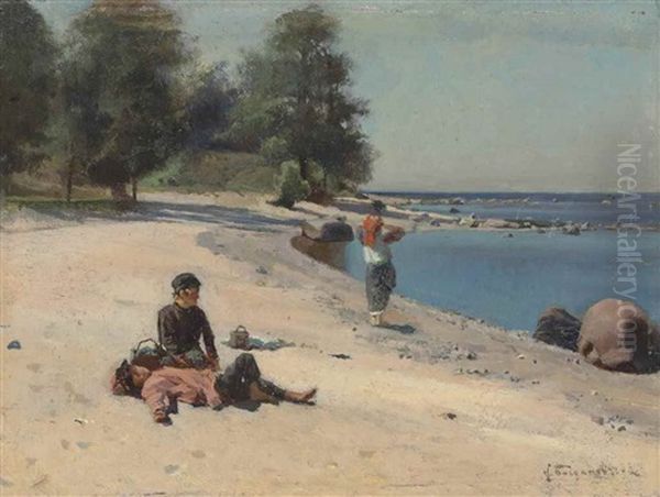 On The Beach Oil Painting by Nikolai Grigor'evich Bogdanov