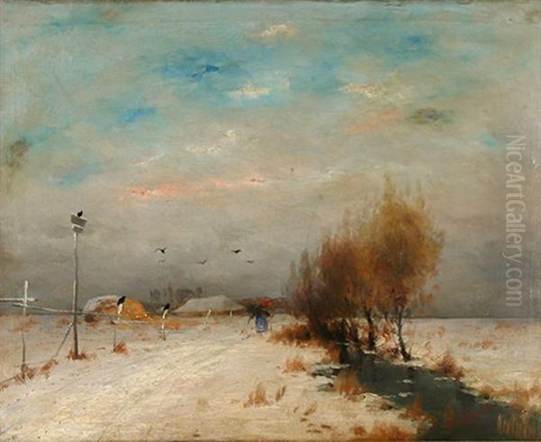 Winter Landscape Oil Painting by Nikolai Grigor'evich Bogdanov