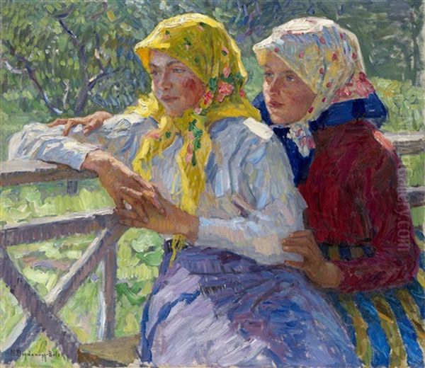 Latgalian Girls Oil Painting by Nikolai Petrovich Bogdanov-Bel'sky