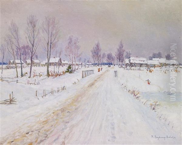 Russische Dorfstrase Im Winter Oil Painting by Nikolai Petrovich Bogdanov-Bel'sky